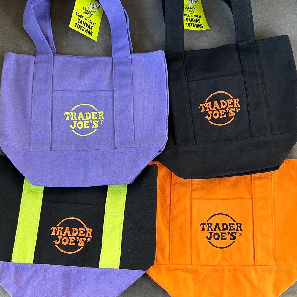 Trader Joe's Mini Canvas Tote Bags - Purple, Black, Orange, Tricolor